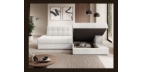 Canapé d’angle convertible CUBITO blanc 240 cm avec coffre de rangement angle droit 