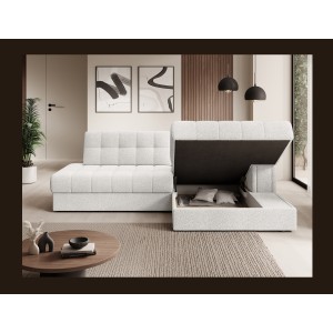 Canapé d’angle convertible CUBITO blanc 240 cm avec coffre de rangement angle droit 