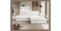 Canapé d’angle convertible CUBITO blanc 240 cm avec coffre de rangement angle droit 
