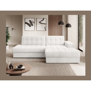 Canapé d’angle convertible CUBITO blanc 240 cm avec coffre de rangement angle droit 