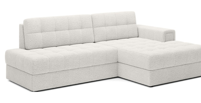 Canapé d’angle convertible CUBITO blanc 240 cm avec coffre de rangement angle droit 