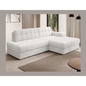 Canapé d’angle convertible CUBITO blanc 240 cm avec coffre de rangement angle droit 