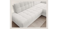 Canapé d’angle convertible CUBITO blanc 240 cm avec coffre de rangement angle droit 