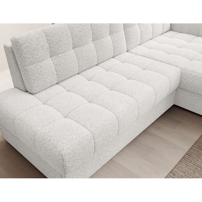 Canapé d’angle convertible CUBITO blanc 240 cm avec coffre de rangement angle droit 