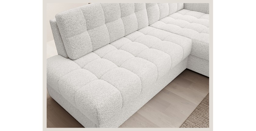 Canapé d’angle convertible CUBITO blanc 240 cm avec coffre de rangement angle droit 