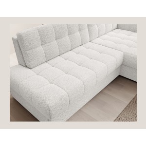 Canapé d’angle convertible CUBITO blanc 240 cm avec coffre de rangement angle droit 