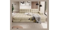 Canapé d’angle convertible CUBITO beige 240 cm avec coffre et couchage 