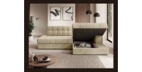 Canapé d’angle convertible CUBITO beige 240 cm avec coffre et couchage 