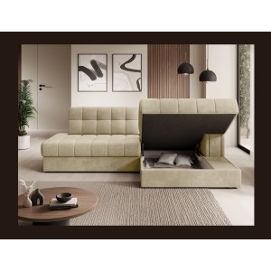 Canapé d’angle convertible CUBITO beige 240 cm avec coffre et couchage 