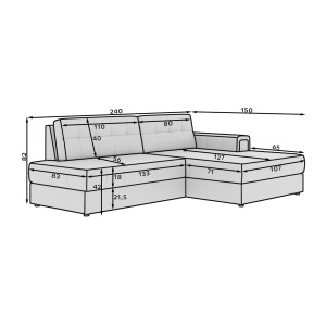 Canapé d’angle convertible CUBITO beige 240 cm avec coffre et couchage 