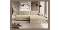 Canapé d’angle convertible CUBITO beige 240 cm avec coffre et couchage 