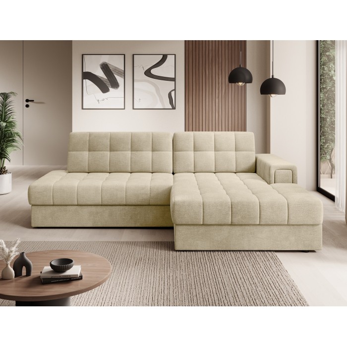 Canapé d’angle convertible CUBITO beige 240 cm avec coffre et couchage 