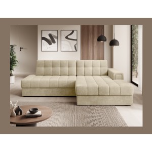 Canapé d’angle convertible CUBITO beige 240 cm avec coffre et couchage 