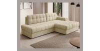 Canapé d’angle convertible CUBITO beige 240 cm avec coffre et couchage 