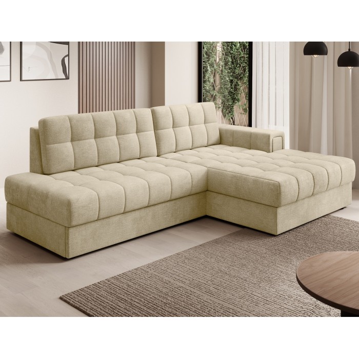 Canapé d’angle convertible CUBITO beige 240 cm avec coffre et couchage 