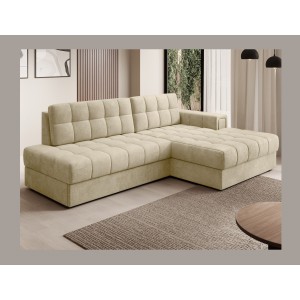 Canapé d’angle convertible CUBITO beige 240 cm avec coffre et couchage 