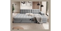 Canapé d’angle convertible CUBITO gris 240 cm avec coffre et couchage 