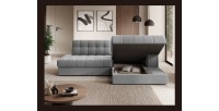 Canapé d’angle convertible CUBITO gris 240 cm avec coffre et couchage 