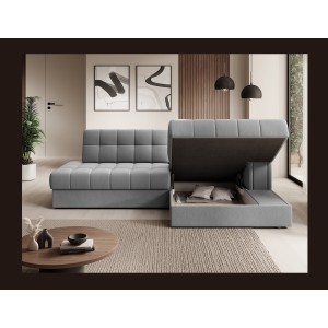 Canapé d’angle convertible CUBITO gris 240 cm avec coffre et couchage 