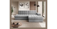Canapé d’angle convertible CUBITO gris 240 cm avec coffre et couchage 