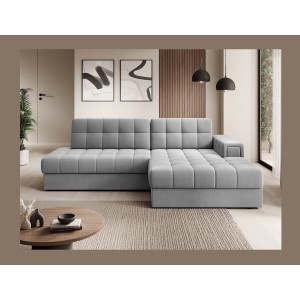 Canapé d’angle convertible CUBITO gris 240 cm avec coffre et couchage 