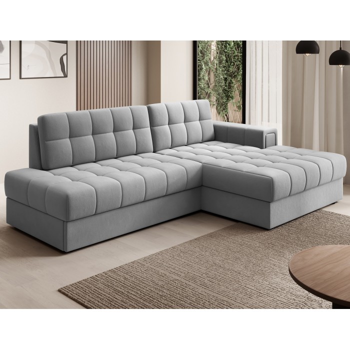 Canapé d’angle convertible CUBITO gris 240 cm avec coffre et couchage 