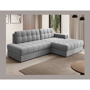 Canapé d’angle convertible CUBITO gris 240 cm avec coffre et couchage 