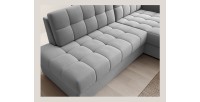 Canapé d’angle convertible CUBITO gris 240 cm avec coffre et couchage 