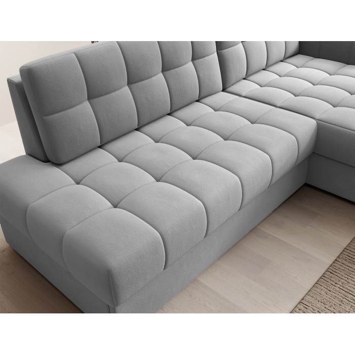Canapé d’angle convertible CUBITO gris 240 cm avec coffre et couchage 