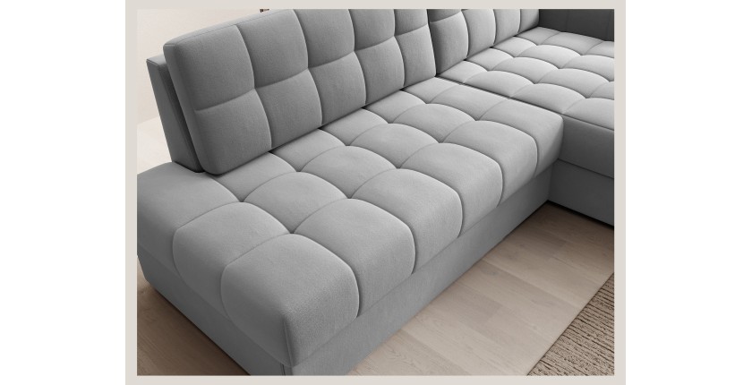 Canapé d’angle convertible CUBITO gris 240 cm avec coffre et couchage 