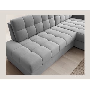 Canapé d’angle convertible CUBITO gris 240 cm avec coffre et couchage 