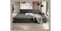 Canapé d’angle convertible CUBITO marron 240 cm avec coffre et couchage 