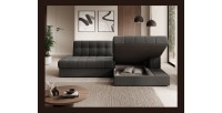 Canapé d’angle convertible CUBITO marron 240 cm avec coffre et couchage 