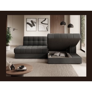 Canapé d’angle convertible CUBITO marron 240 cm avec coffre et couchage 