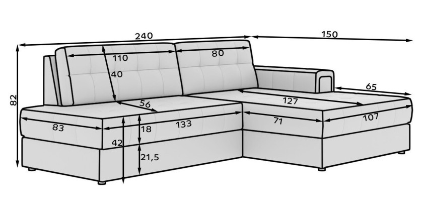 Canapé d’angle convertible CUBITO marron 240 cm avec coffre et couchage 