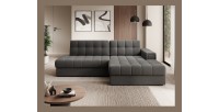 Canapé d’angle convertible CUBITO marron 240 cm avec coffre et couchage 