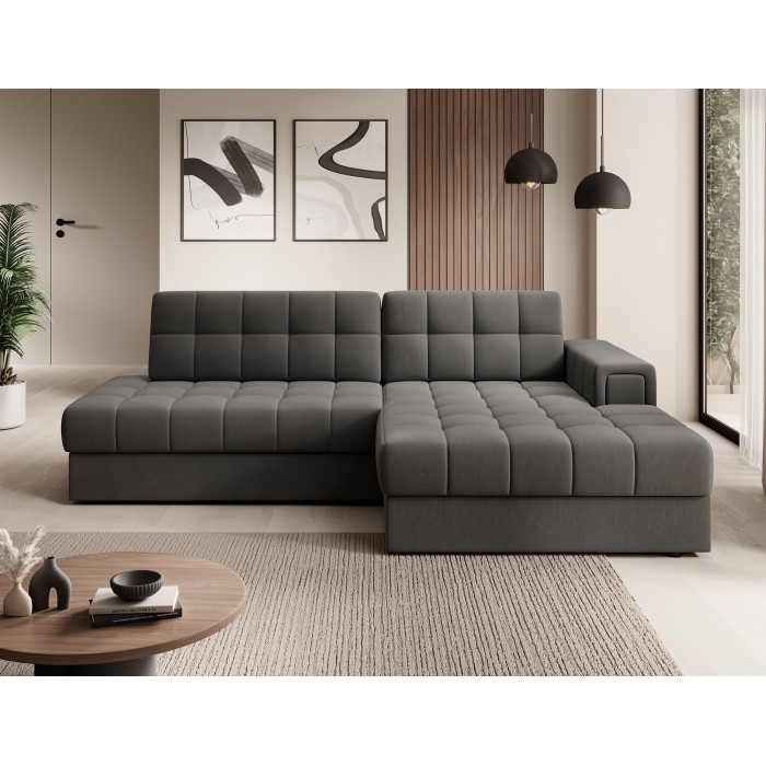Canapé d’angle convertible CUBITO marron 240 cm avec coffre et couchage 
