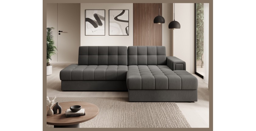 Canapé d’angle convertible CUBITO marron 240 cm avec coffre et couchage 