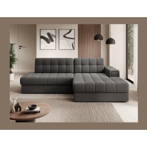 Canapé d’angle convertible CUBITO marron 240 cm avec coffre et couchage 
