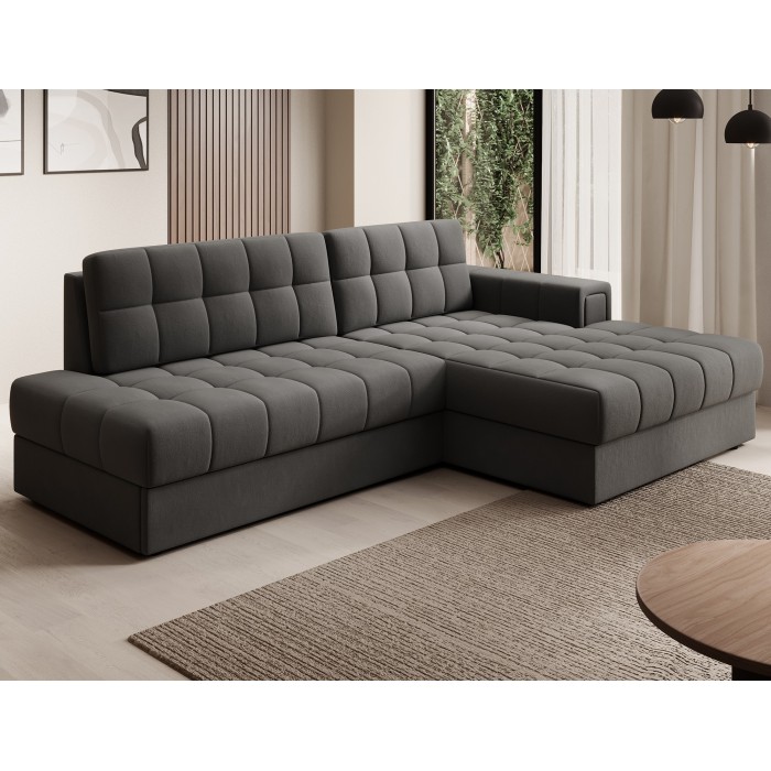 Canapé d’angle convertible CUBITO marron 240 cm avec coffre et couchage 