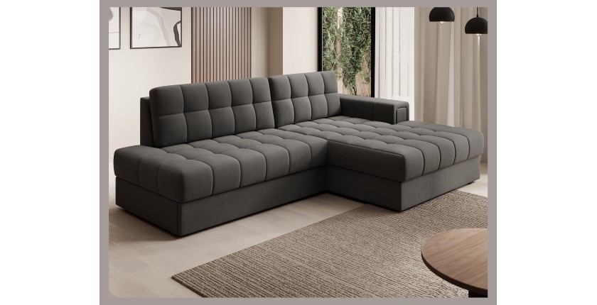 Canapé d’angle convertible CUBITO marron 240 cm avec coffre et couchage 