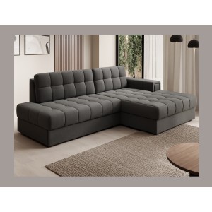 Canapé d’angle convertible CUBITO marron 240 cm avec coffre et couchage 
