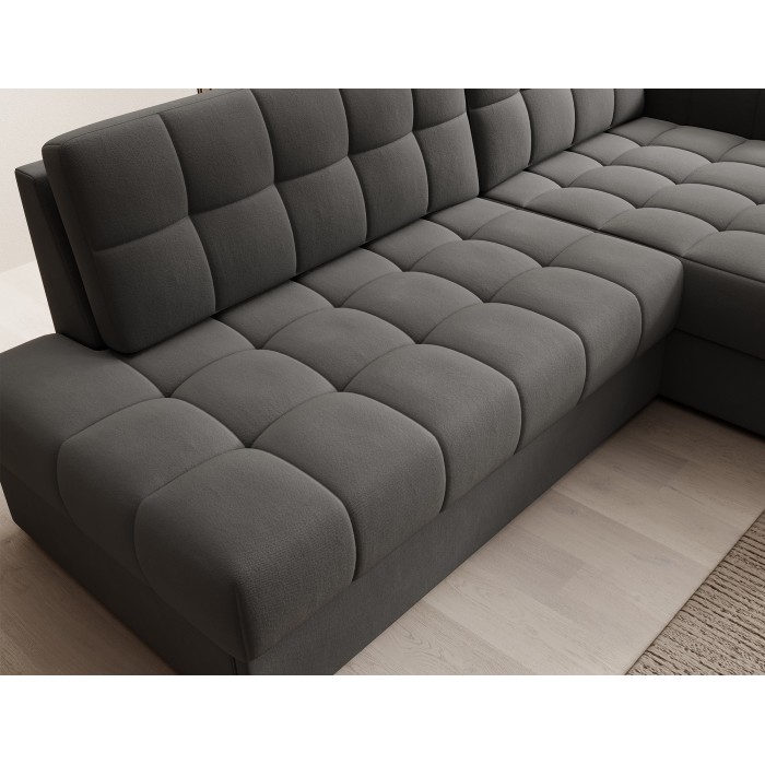 Canapé d’angle convertible CUBITO marron 240 cm avec coffre et couchage 
