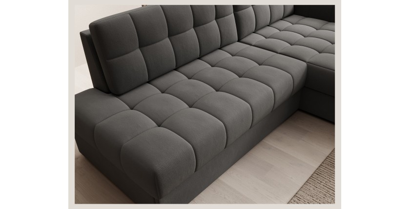 Canapé d’angle convertible CUBITO marron 240 cm avec coffre et couchage 