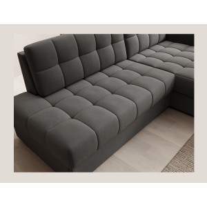 Canapé d’angle convertible CUBITO marron 240 cm avec coffre et couchage 