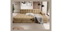 Canapé d’angle convertible CUBITO beige 240 cm avec coffre et couchage 