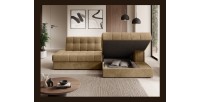 Canapé d’angle convertible CUBITO beige 240 cm avec coffre et couchage 