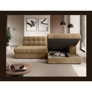Canapé d’angle convertible CUBITO beige 240 cm avec coffre et couchage 