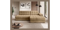 Canapé d’angle convertible CUBITO beige 240 cm avec coffre et couchage 