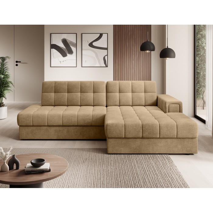 Canapé d’angle convertible CUBITO beige 240 cm avec coffre et couchage 